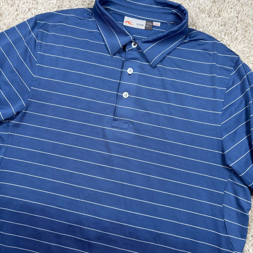 KJUS Soren Polo Men 52 L Blue Striped Short Sleeve Golf Shirt MG60-D13